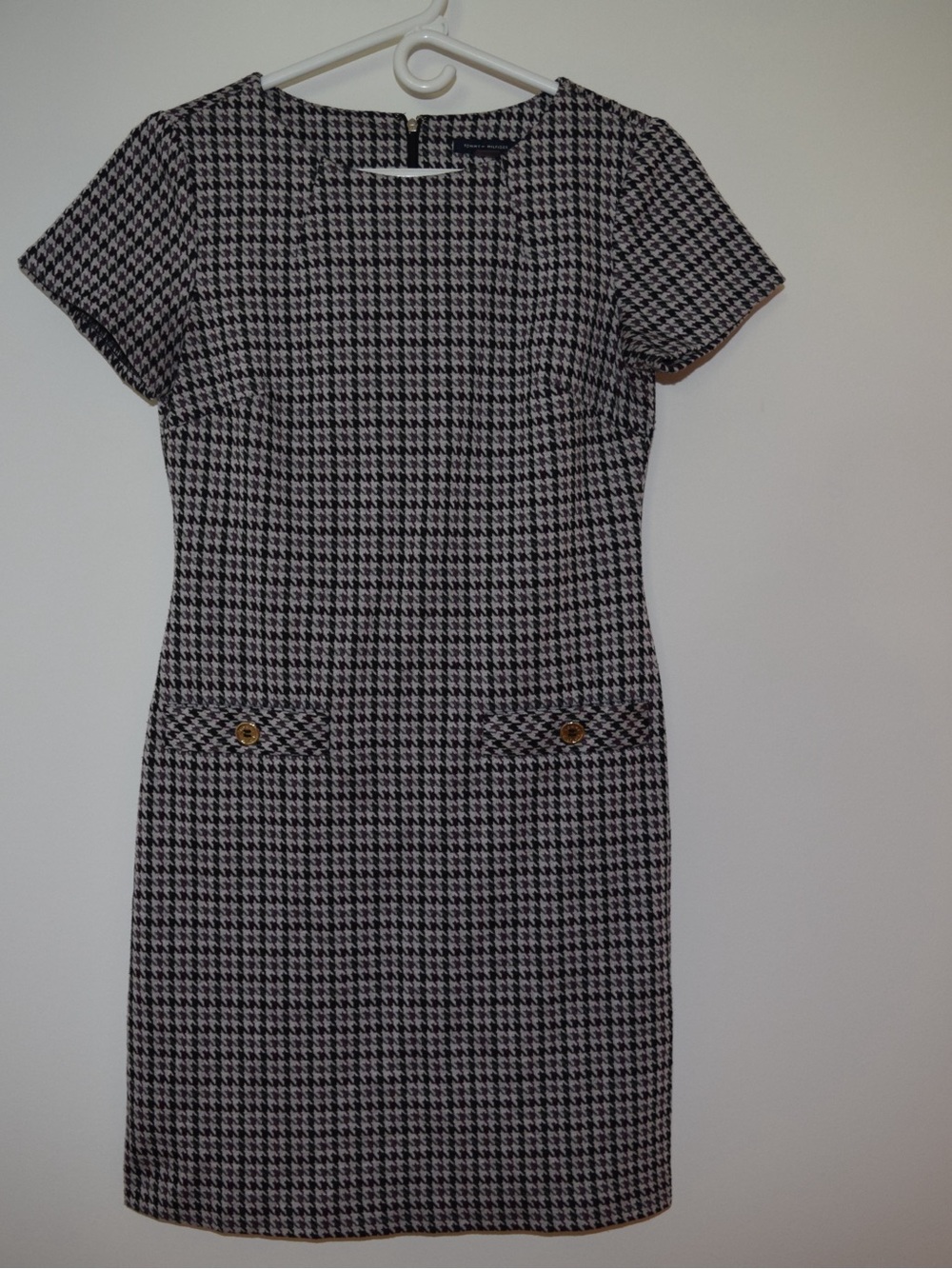 Tommy Hilfiger Houndstooth Sheath Dress Size 2 Black White Pink Preppy